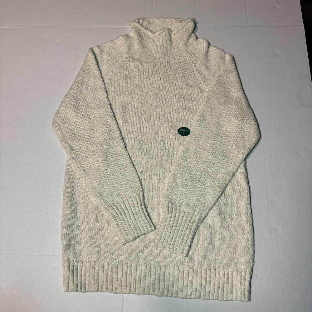 NWT LL Bean Women's Cotton Ragg Sweater Funnelneck Pullover Cream Size S